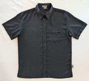 YMLA Shirt Mens L Black Solid Short Sleeve Button Up Casual Woven Workwear